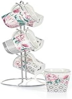 Lotus Lotus 1000410 Fine Porcelain Square Tea and Coffee Mug 6 Piece Set with Stand, Multicolor (6 pie plates + 6 gateau plates + 6 bowls of soup + 6 skewers) 