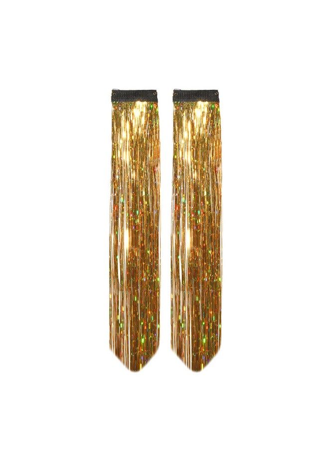 Paradise Glitter Hair Streaks Hair Extension Highlightor Women Girls And Kids (Set Of 2 Pc) (Golden) - Image 1