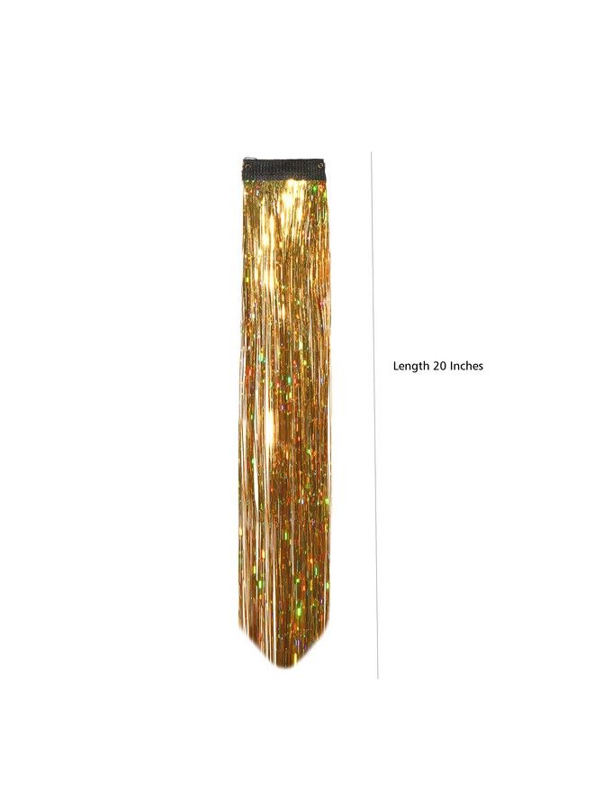 Paradise Glitter Hair Streaks Hair Extension Highlightor Women Girls And Kids (Set Of 2 Pc) (Golden) - Image 3