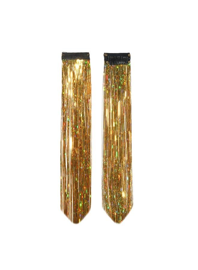 Paradise Glitter Hair Streaks Hair Extension Highlightor Women Girls And Kids (Set Of 2 Pc) (Golden) - Image 5