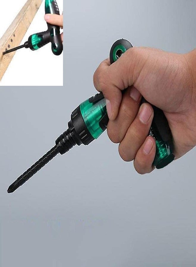 Dayish 2 in 1 T-Ratchet Screwdriver | Interchangeable Phillips and Slotted Magnetic Hand Tool with T Shape | Multifunctional Non-slip Handle Home Repair Screwdriver Kit - Green - Image 2