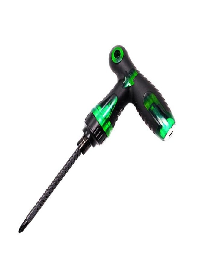 Dayish 2 in 1 T-Ratchet Screwdriver | Interchangeable Phillips and Slotted Magnetic Hand Tool with T Shape | Multifunctional Non-slip Handle Home Repair Screwdriver Kit - Green - Image 1