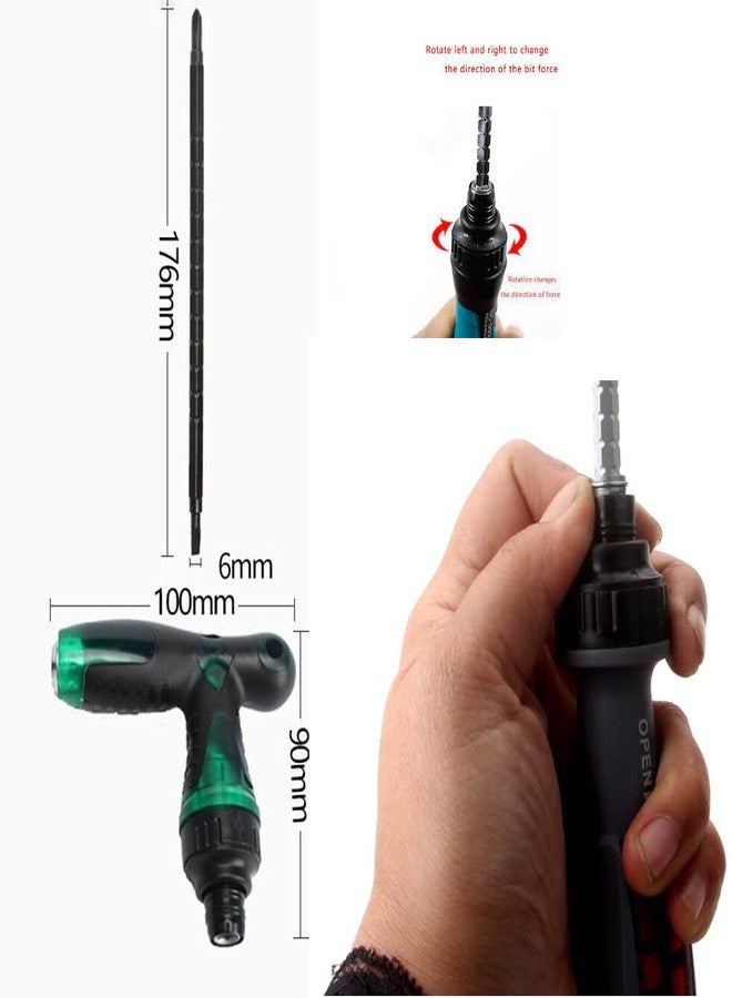 Dayish 2 in 1 T-Ratchet Screwdriver | Interchangeable Phillips and Slotted Magnetic Hand Tool with T Shape | Multifunctional Non-slip Handle Home Repair Screwdriver Kit - Green - Image 3