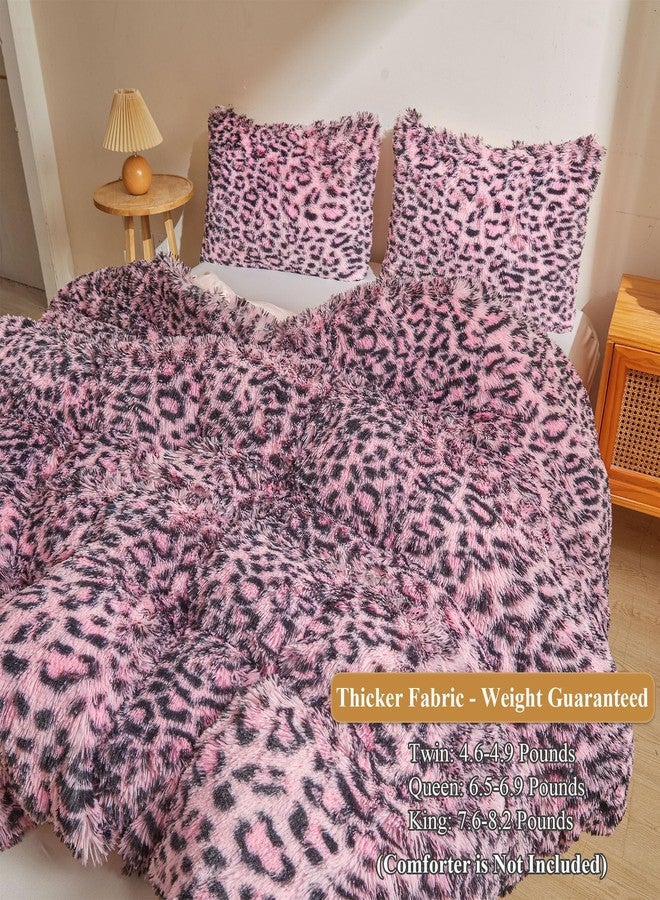 XeGe Cheetah Print Fluffy Faux Fur Duvet Cover Set, 3 Pieces Soft Plush Shaggy Fuzzy Bedding Set(1 Faux Fur Leopard Print Comforter Cover + 2 Furry Pillowcases), Zipper Closure(Queen, Black and Pink) - Image 3