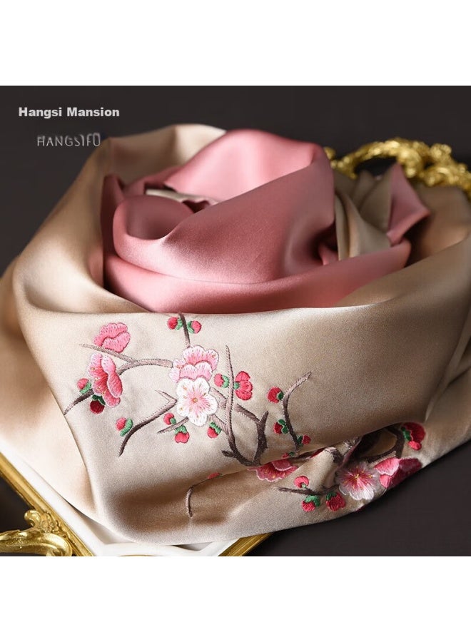 Hang Silk House وشاح حرير تطريز سوزهو من هانغسيفو، شال، لف، هدية للنساء، هدية عيد ميلاد للأم، هدية لكبار السن، بنفسجي داكن وردي - Image 1