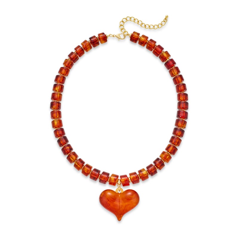 YUJIE Chunky Heart Necklace for Women- Boho Colorful Acrylic Resin Beaded Pendant Necklace with Gold Spacers, Trendy Y2K Statement Choker for Summer Beach Vacation - Image 1