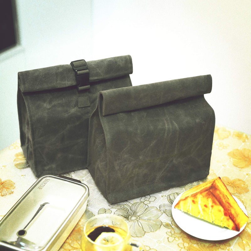 Kaaltisy Heavy Duty 16oz Waxed Canvas Lunch Bag, Foldable Lunch Box with Hook & Loop, Reusable Meal Holder for Men Women - Army Green - Hard Feel - Image 5