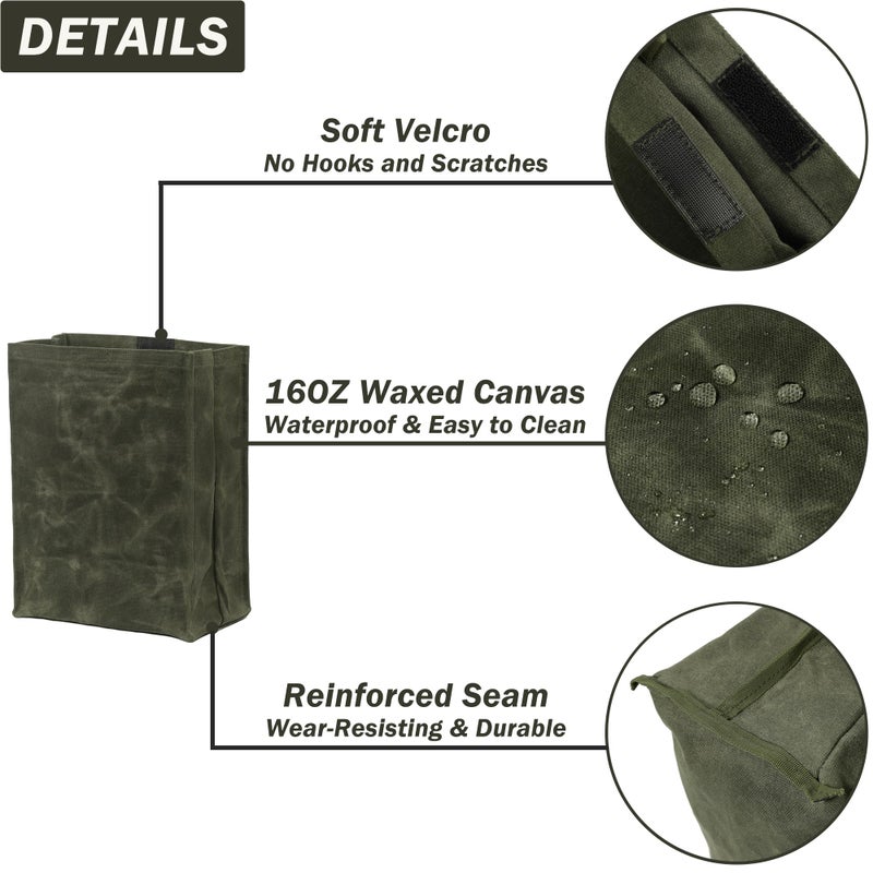 Kaaltisy Heavy Duty 16oz Waxed Canvas Lunch Bag, Foldable Lunch Box with Hook & Loop, Reusable Meal Holder for Men Women - Army Green - Hard Feel - Image 3