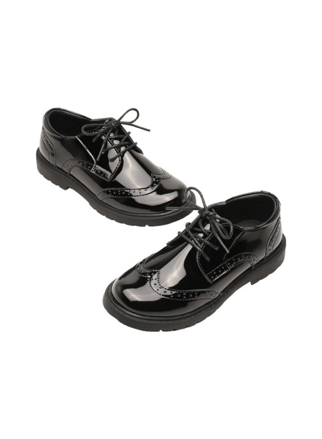 Aokang Boys Leather Shoes Spring New Black Stylish British Style Performance School Shoes