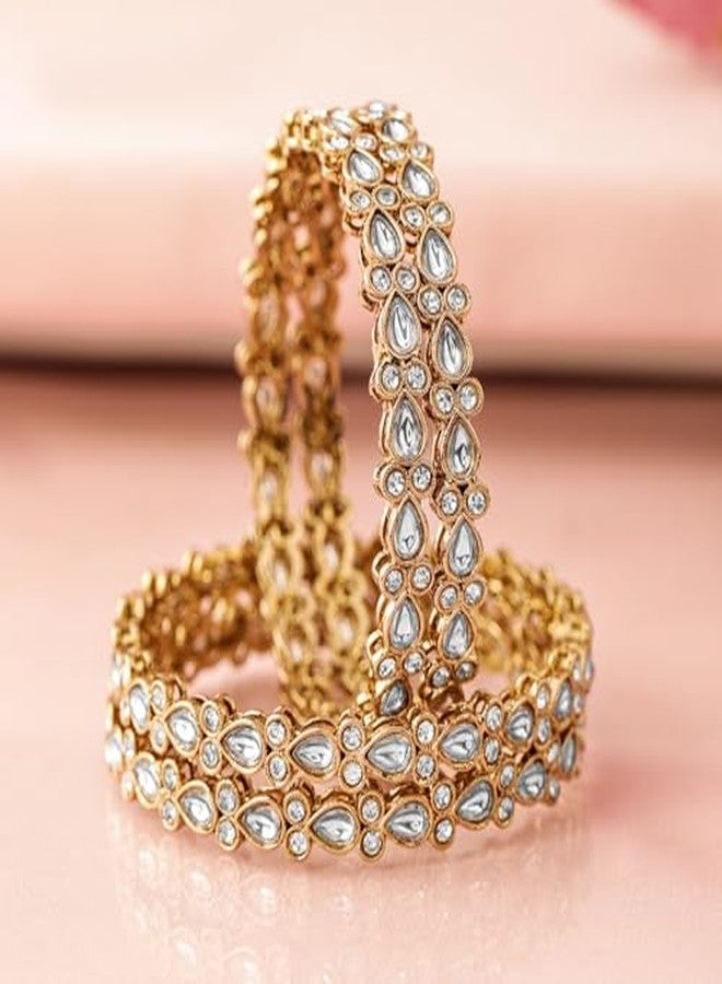 Rubans Womens Set of 4 18K Mehandi Gold-Plated Kundan & Cubic Zirconia Studded Designer Bangles - Image 4
