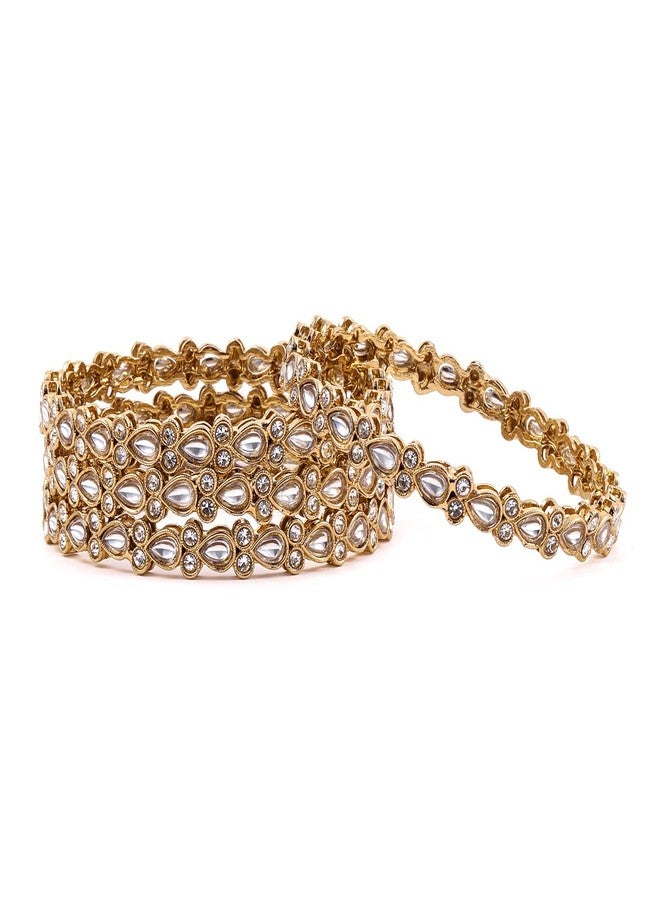 Rubans Womens Set of 4 18K Mehandi Gold-Plated Kundan & Cubic Zirconia Studded Designer Bangles - Image 1