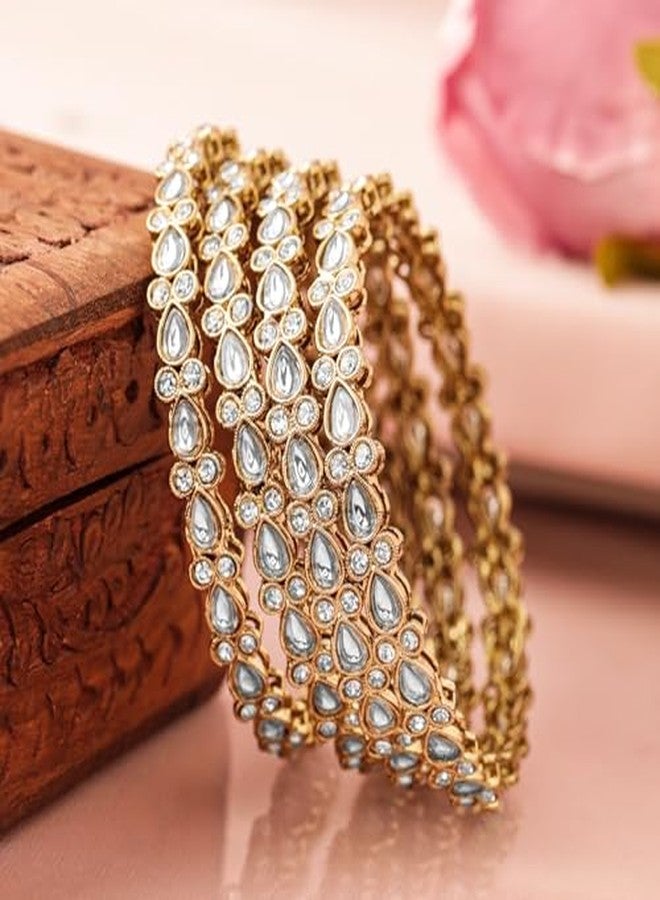 Rubans Womens Set of 4 18K Mehandi Gold-Plated Kundan & Cubic Zirconia Studded Designer Bangles - Image 3