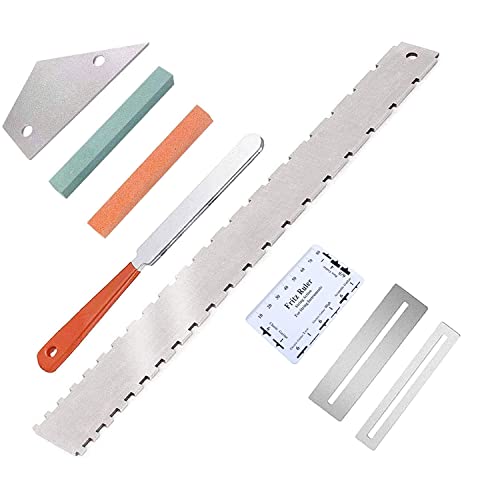 Kuylive Guitar Neck Notched Straight Edge Luthiers Tool with Guitar Fret File, Fret Rocker, Fingerboard Guards Protectors and Grinding Stones for Gibson 24.75" and Fender 25.5" Electric Guitars - Image 1