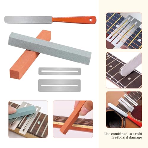 Kuylive Guitar Neck Notched Straight Edge Luthiers Tool with Guitar Fret File, Fret Rocker, Fingerboard Guards Protectors and Grinding Stones for Gibson 24.75" and Fender 25.5" Electric Guitars - Image 5