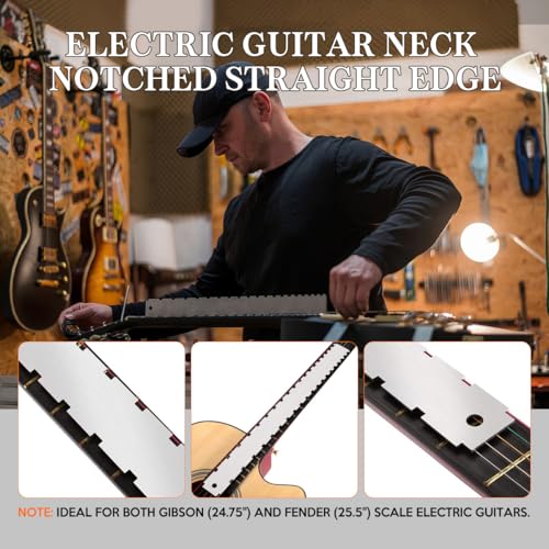 Kuylive Guitar Neck Notched Straight Edge Luthiers Tool with Guitar Fret File, Fret Rocker, Fingerboard Guards Protectors and Grinding Stones for Gibson 24.75" and Fender 25.5" Electric Guitars - Image 3