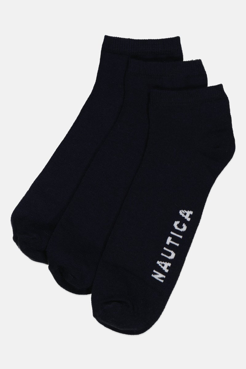 NAUTICA Men 3 Pairs Brand Logo Low Cut Socks, Navy Blue - Image 1