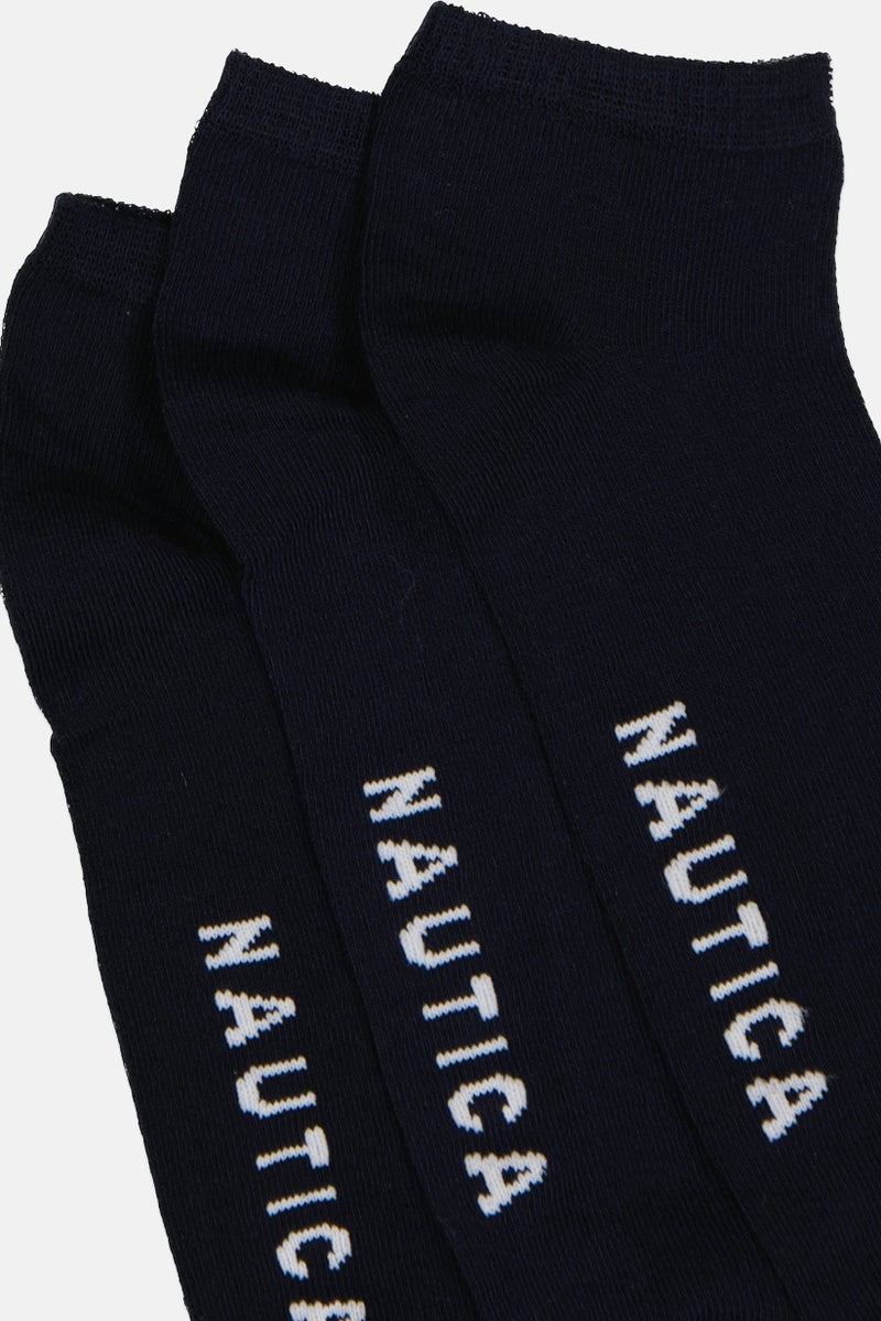 NAUTICA Men 3 Pairs Brand Logo Low Cut Socks, Navy Blue - Image 3