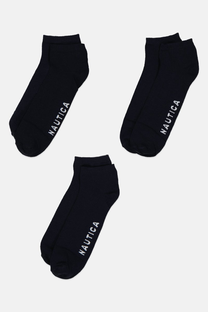 NAUTICA Men 3 Pairs Brand Logo Low Cut Socks, Navy Blue - Image 2