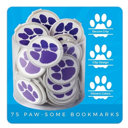 Fun-n-nuf Purple Paw Print Bookmarks for Kids – Mascot Clip Over The Page Book Markers—Cute Animal Bookmarks for Reading Rewards, Classroom Prizes, Teacher Gifts, Inspiring Kids’ Accessories—75 Pack - Image 3