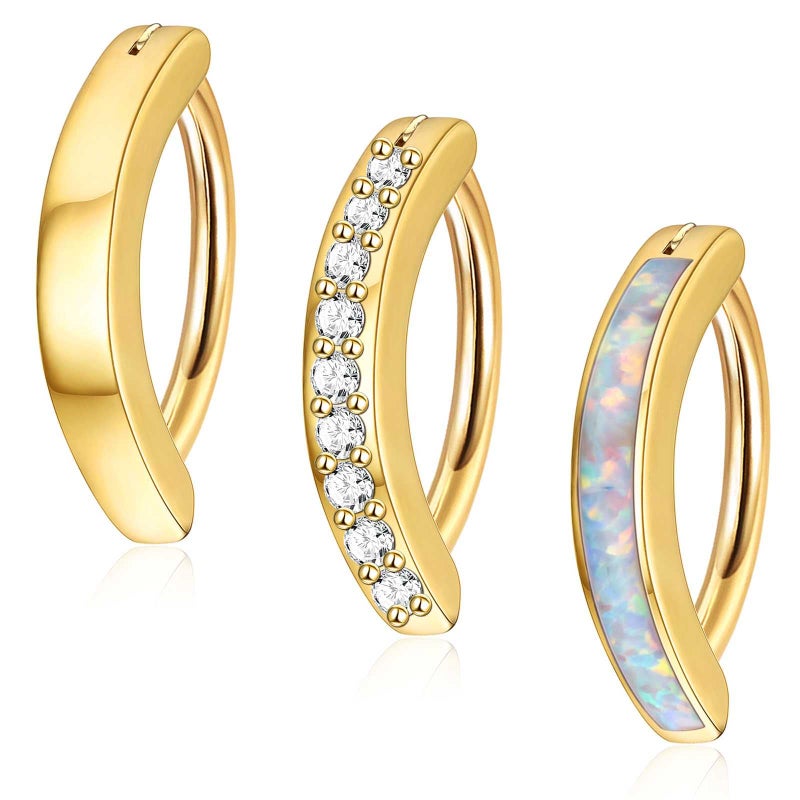 Jstyle 3Pcs 14G Clicker Belly Button Ring for Women Gold 316L Surgical Steel Belly Rings Cute CZ Opal Small Hoop Belly Button Rings Simple Reverse Navel Rings Body Belly Piercing Jewelry Gold Tone - Image 1