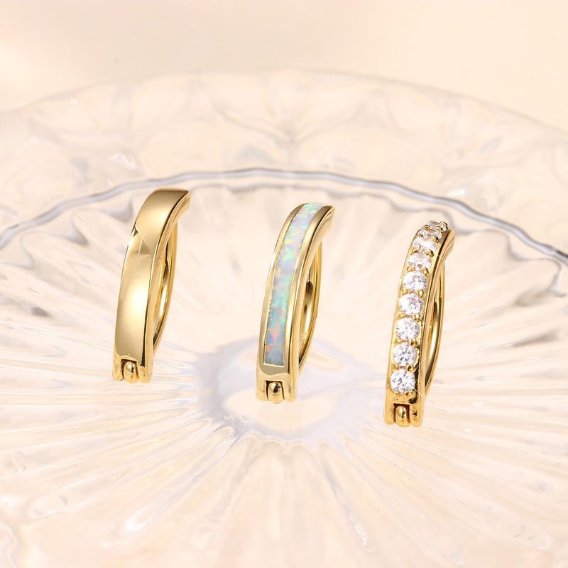 Jstyle 3Pcs 14G Clicker Belly Button Ring for Women Gold 316L Surgical Steel Belly Rings Cute CZ Opal Small Hoop Belly Button Rings Simple Reverse Navel Rings Body Belly Piercing Jewelry Gold Tone - Image 5