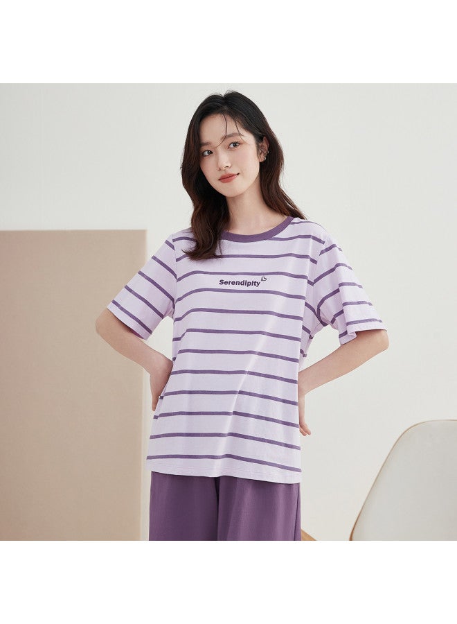 Top melon Couple Striped Pajamas 100% Cotton】women's Fresh Striped Pajamas, Summer Pure Cotton, Wearable Outside - Image 5