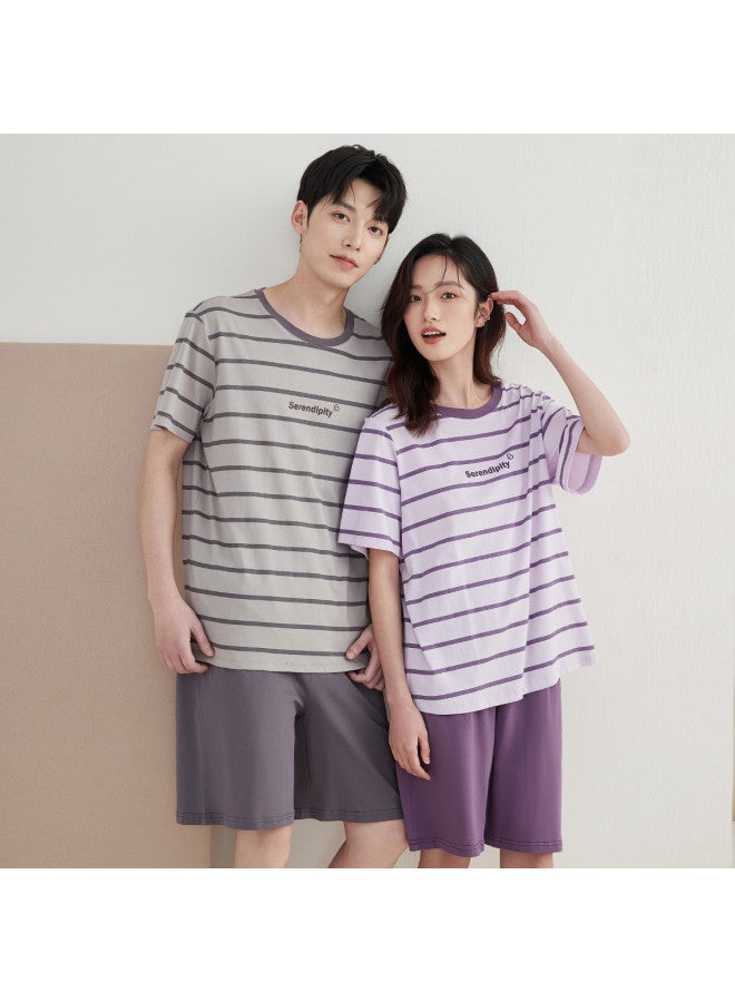 Top melon Couple Striped Pajamas 100% Cotton】women's Fresh Striped Pajamas, Summer Pure Cotton, Wearable Outside - Image 4