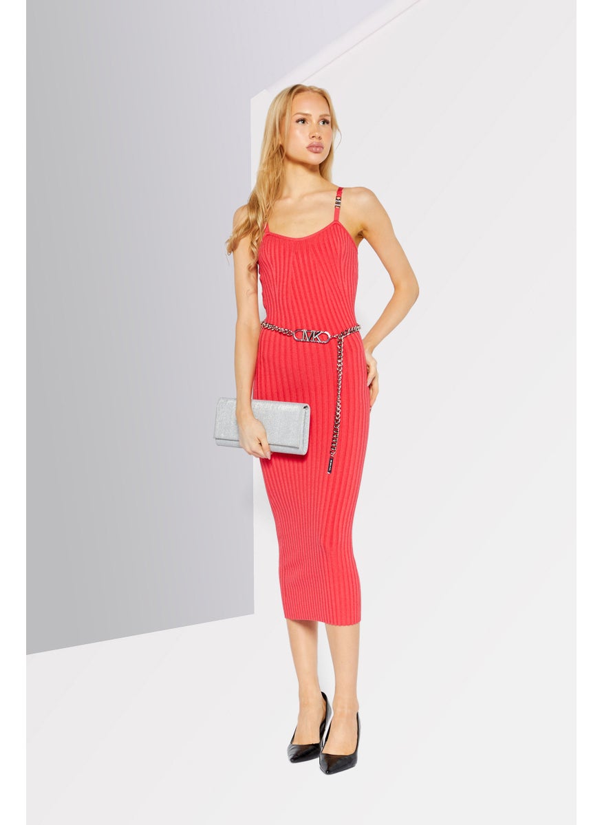 Michael Kors Women Ribbed Belted Bodycon Dress, Fuchsia  - Image 2