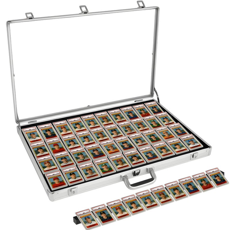 ZivPlay Sports Card Display Case Trade Show Display Case for TCG Pokemon Trading Cards and Jewelry Table Top Display Hold Upto 52 Slabs Made of Aluminum Acrylic Glass Anti Theft Lock Portable 34â€x22â€ - Image 1