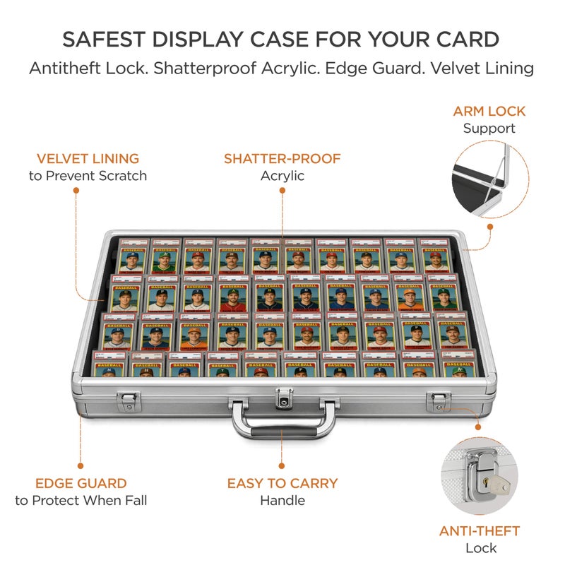 ZivPlay Sports Card Display Case Trade Show Display Case for TCG Pokemon Trading Cards and Jewelry Table Top Display Hold Upto 52 Slabs Made of Aluminum Acrylic Glass Anti Theft Lock Portable 34â€x22â€ - Image 4