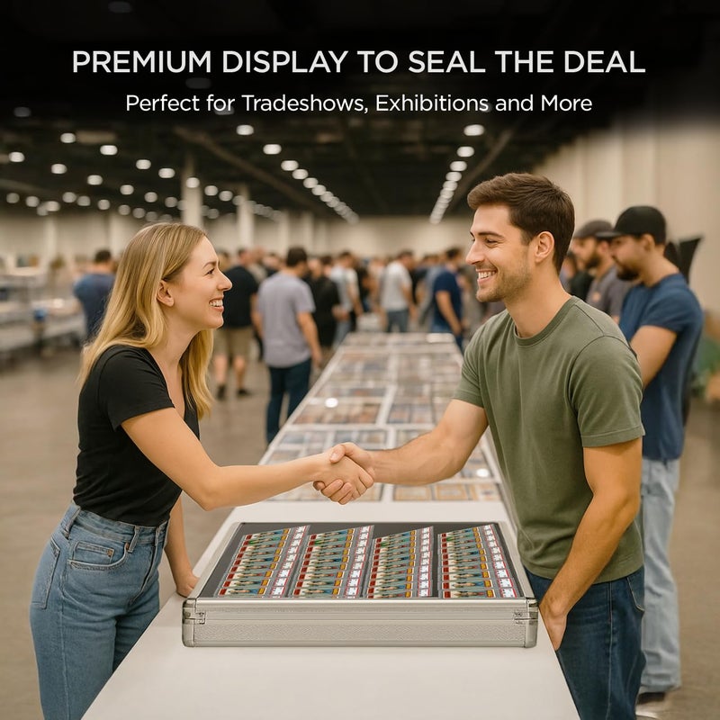 ZivPlay Sports Card Display Case Trade Show Display Case for TCG Pokemon Trading Cards and Jewelry Table Top Display Hold Upto 52 Slabs Made of Aluminum Acrylic Glass Anti Theft Lock Portable 34â€x22â€ - Image 5