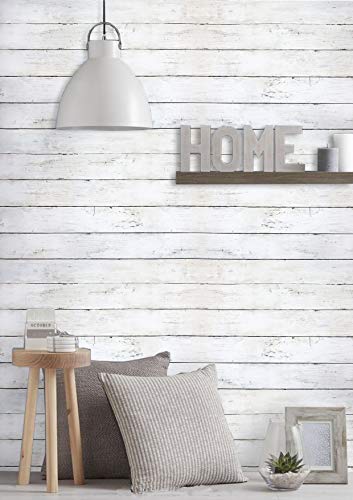 CiCiwind 590 in x17.7 in White Wood Peel and Stick Wallpaper Removable Vintage Wood Plank Wall Paper Self Adhesive Decorative Wall Covering - Image 4