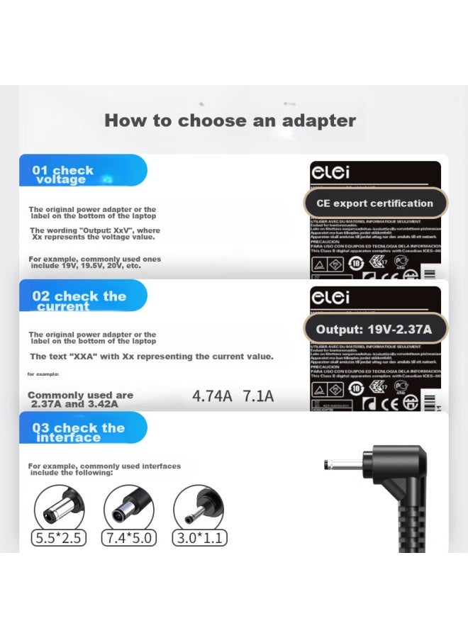 Elei, Acer Laptop Power Acer Swift 3 Sf314-51 Sf3tmp238/236 Computer Charger Cable, 19v3.42a/2.37a, 3.0*1.1 Thin Port - Image 3