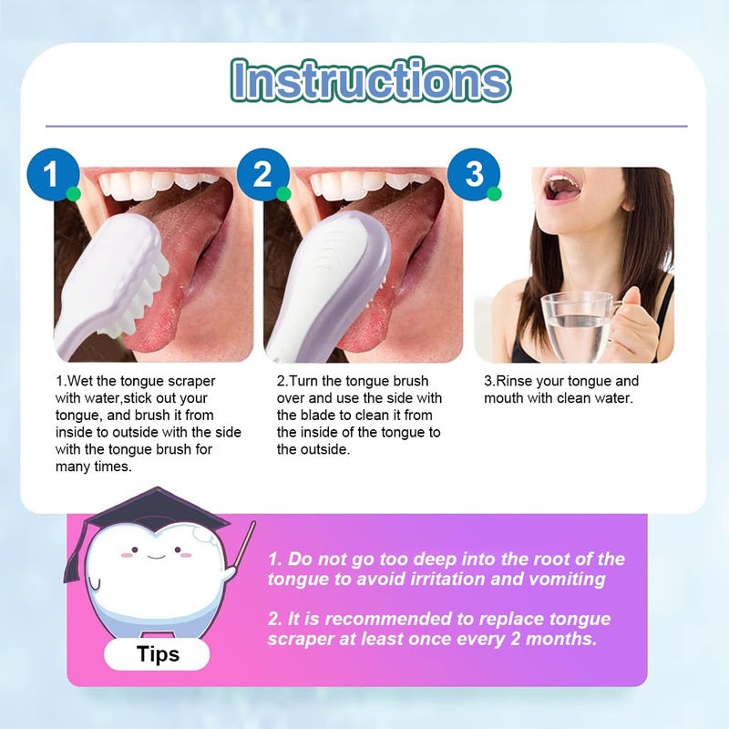 HANNEA® Double-Side Desiged Tongue Scraper, Ultra-soft Tongue Brush Tongue Cleaner (5 PACK) - Image 5
