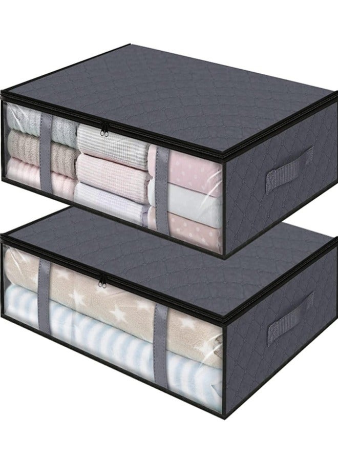 Set of 2 Under Bed Storage Bags Large Capacity Foldable Organizer with Reinforced Handles, Thick Fabric Storage Bins for Comforters, Blankets, Bedding, Clothing  - Image 1