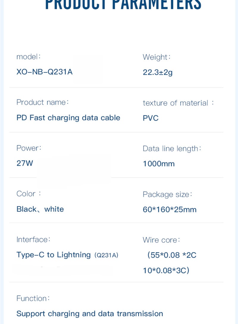 XO NB-Q231A Rock Series Type-c to Lightning 27W Data Cable  - Image 2