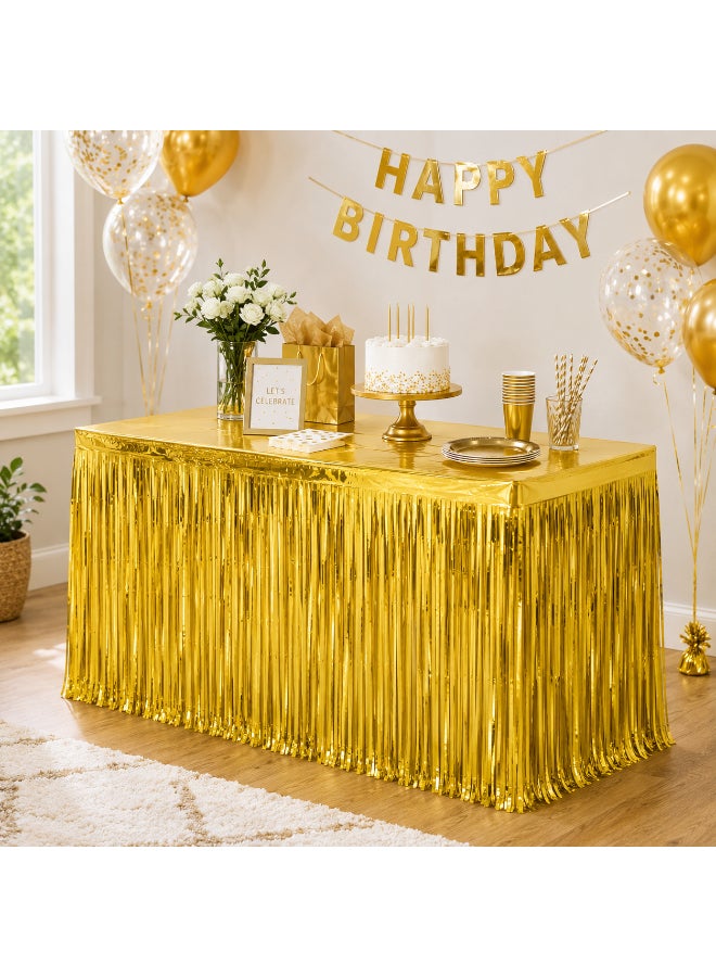 Gold Foil Table Skirt, 2.5 ft x 14 ft Shiny Party Table Skirting for Birthday, Wedding, Baby Shower and Celebration Table Décor - Image 2
