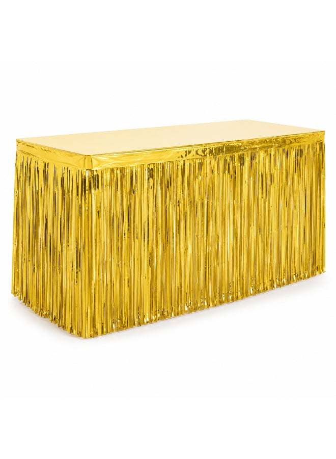 Gold Foil Table Skirt, 2.5 ft x 14 ft Shiny Party Table Skirting for Birthday, Wedding, Baby Shower and Celebration Table Décor - Image 1