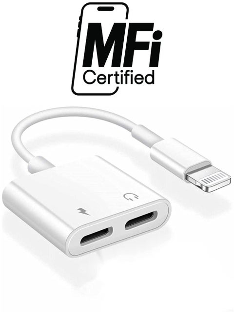 iPhone Headphones Adapter & Splitter, 2 in 1 Dual Lightning Charger Cable Aux Audio Adapter Converter for iPhone 12/11/XS/XR/X/8/7/6/iPad, Support Calling+Charging+Music Control