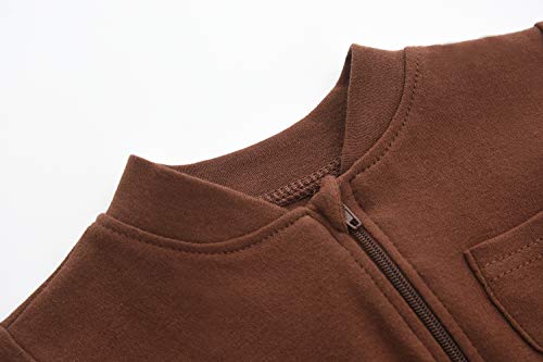 GLEAMING GRAIN Baby Boys Sleep and Play Coffee 12 Months Baby Cotton Sleeper Zip Front Footed Pajamas Coffee 9-12 Months - Image 3