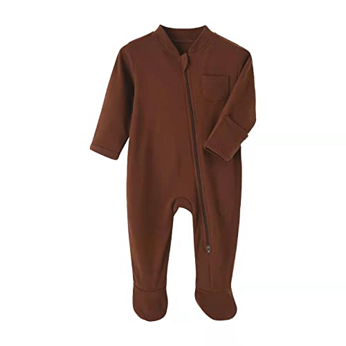 GLEAMING GRAIN Baby Boys Sleep and Play Coffee 12 Months Baby Cotton Sleeper Zip Front Footed Pajamas Coffee 9-12 Months - Image 1