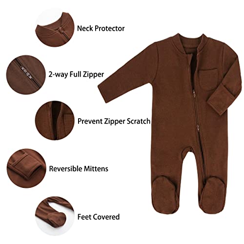 GLEAMING GRAIN Baby Boys Sleep and Play Coffee 12 Months Baby Cotton Sleeper Zip Front Footed Pajamas Coffee 9-12 Months - Image 2