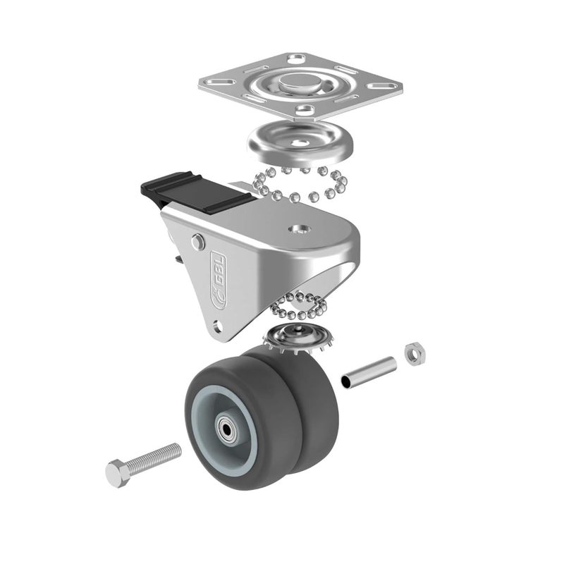 GBL 2 inch Casters Set of 4 Heavy Duty with 2 Locking Brakes + Screws - Up to 880Lbs - Swivel Caster Wheels - No Floor Marks Silent Plate Casters - Silver Castor - Image 2
