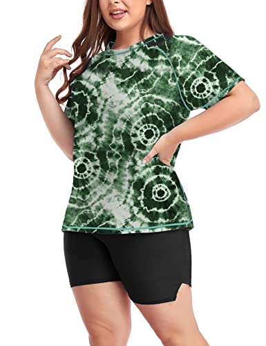 Inno Women's Plus Size 2 Piece Rash Guard Swimsuits Short Sleeve with Boyshorts UPF 50+ Surfing Swimwear, Ombre Green, 2X - Image 4