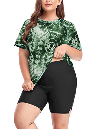 Inno Women's Plus Size 2 Piece Rash Guard Swimsuits Short Sleeve with Boyshorts UPF 50+ Surfing Swimwear, Ombre Green, 2X - Image 5