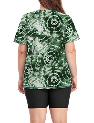 Inno Women's Plus Size 2 Piece Rash Guard Swimsuits Short Sleeve with Boyshorts UPF 50+ Surfing Swimwear, Ombre Green, 2X - Image 3