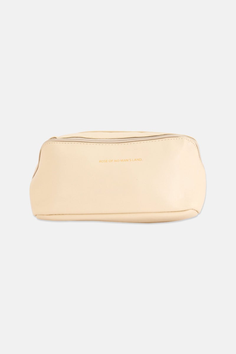 QH Lady Women Graphic Print Make Up Pouch, Ivory - Image 3