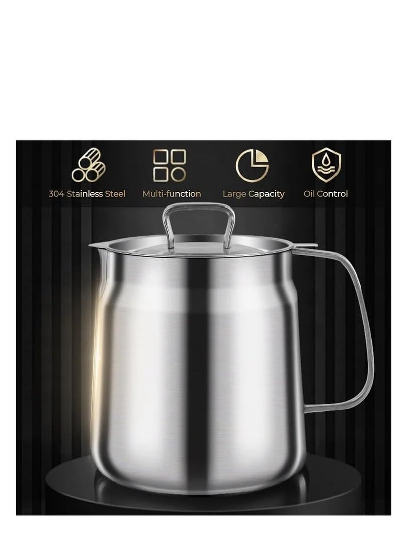 SYOSI - Stainless Steel Oil Filter Pot, 50oz Grease Container with Fine Mesh Strainer, 304 Stainless Steel, Large Capacity, Versatile Oil Filter Vessel, Multi-Function Frying Net Tank for Kitchen/Camping - Image 1
