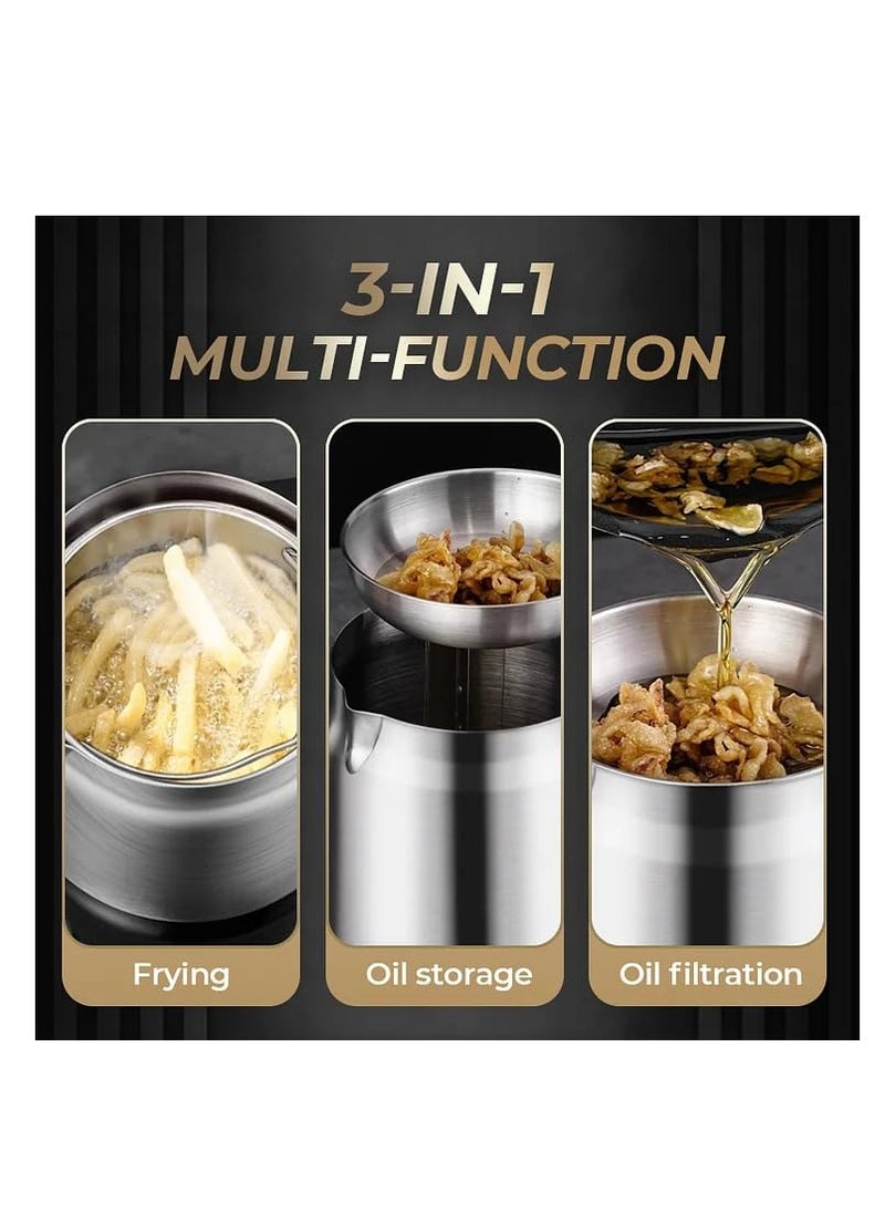 SYOSI - Stainless Steel Oil Filter Pot, 50oz Grease Container with Fine Mesh Strainer, 304 Stainless Steel, Large Capacity, Versatile Oil Filter Vessel, Multi-Function Frying Net Tank for Kitchen/Camping - Image 1