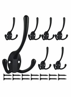 Coat Hooks Wall Mounted, Big Heavy Duty Three Prongs with 14 Screws Retro Double Utility Rustic Hooks for Thick Coat, Big Heavy Bag（7 Pack ）